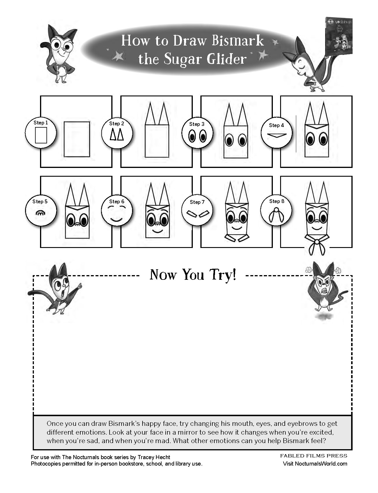 A preview of the Nocturnals How to Draw Activity Kit