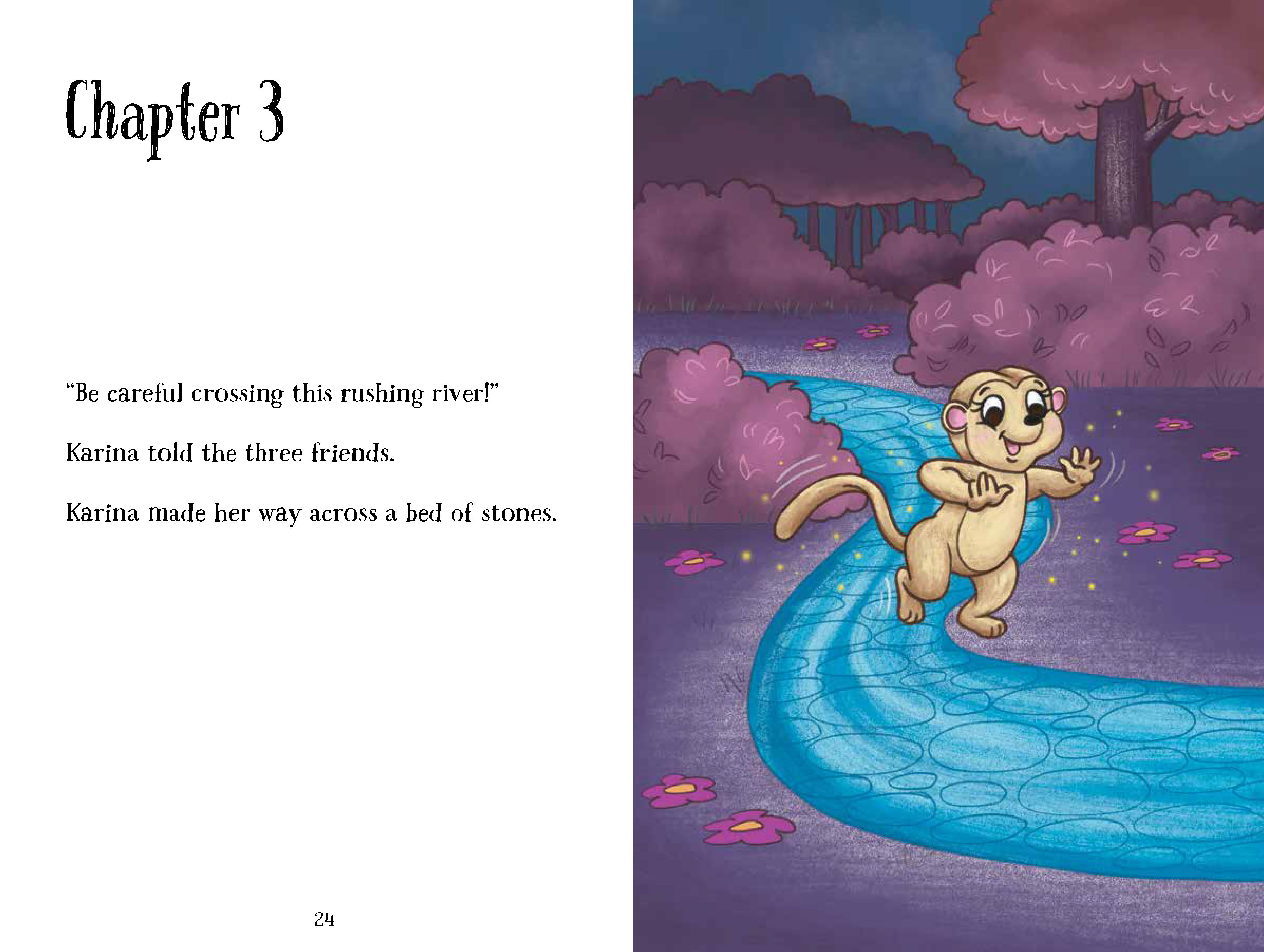 The image shows a page from The Kooky Kinkajou were Karina imagines the river