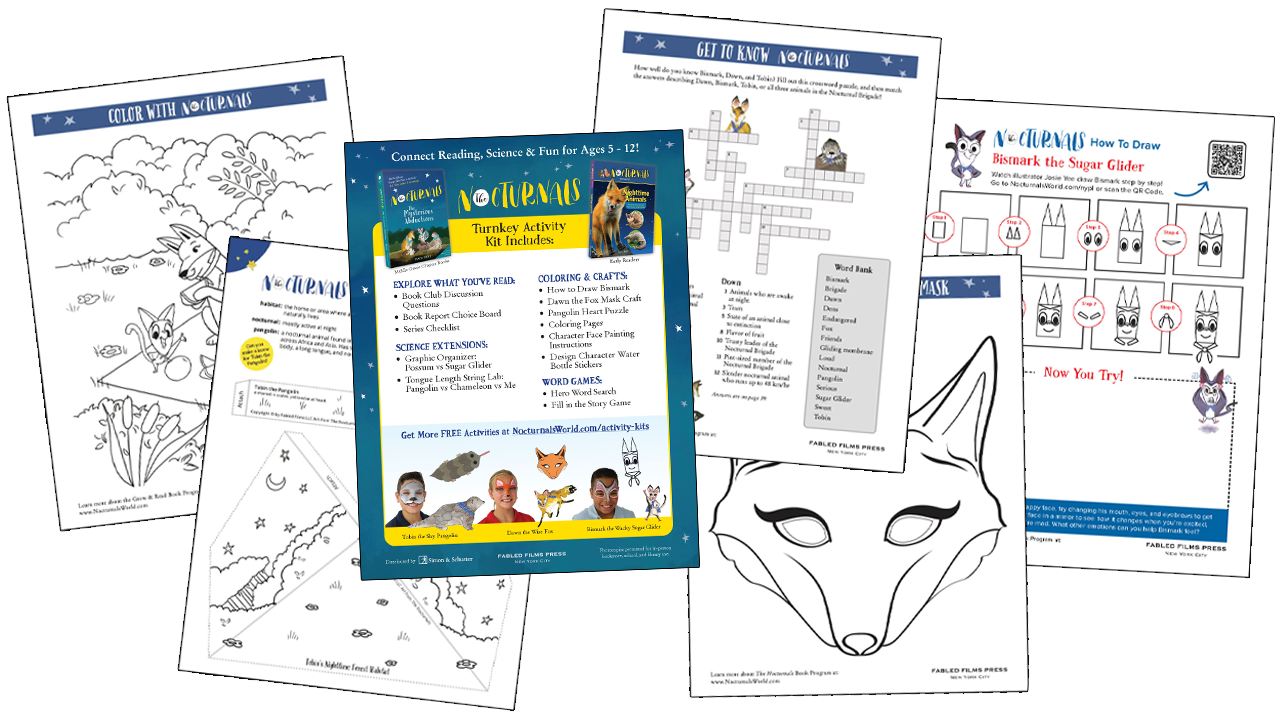 Activity examples from the Nocturnals printable activity kit
