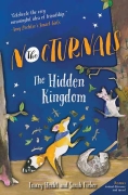 The paperback of the fourth book, The Hidden Kingdom, is bright blue with detailed trees on the cover. Dawn, a fox, is in the center with her front paws in the air towards Bismark, a sugar glider, who is climbing on a tree. Tobin, a pangolin, is curled in