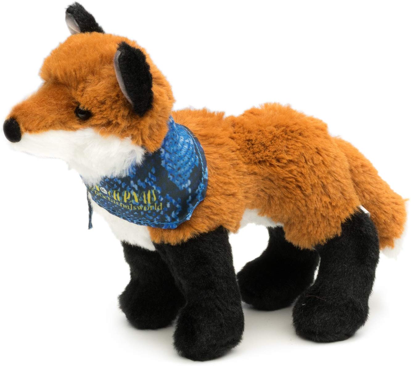 A fox plush toy of Dawn, leader of the nocturnal brigade, who is wearing the group’s iconic blue scarf around her neck. 